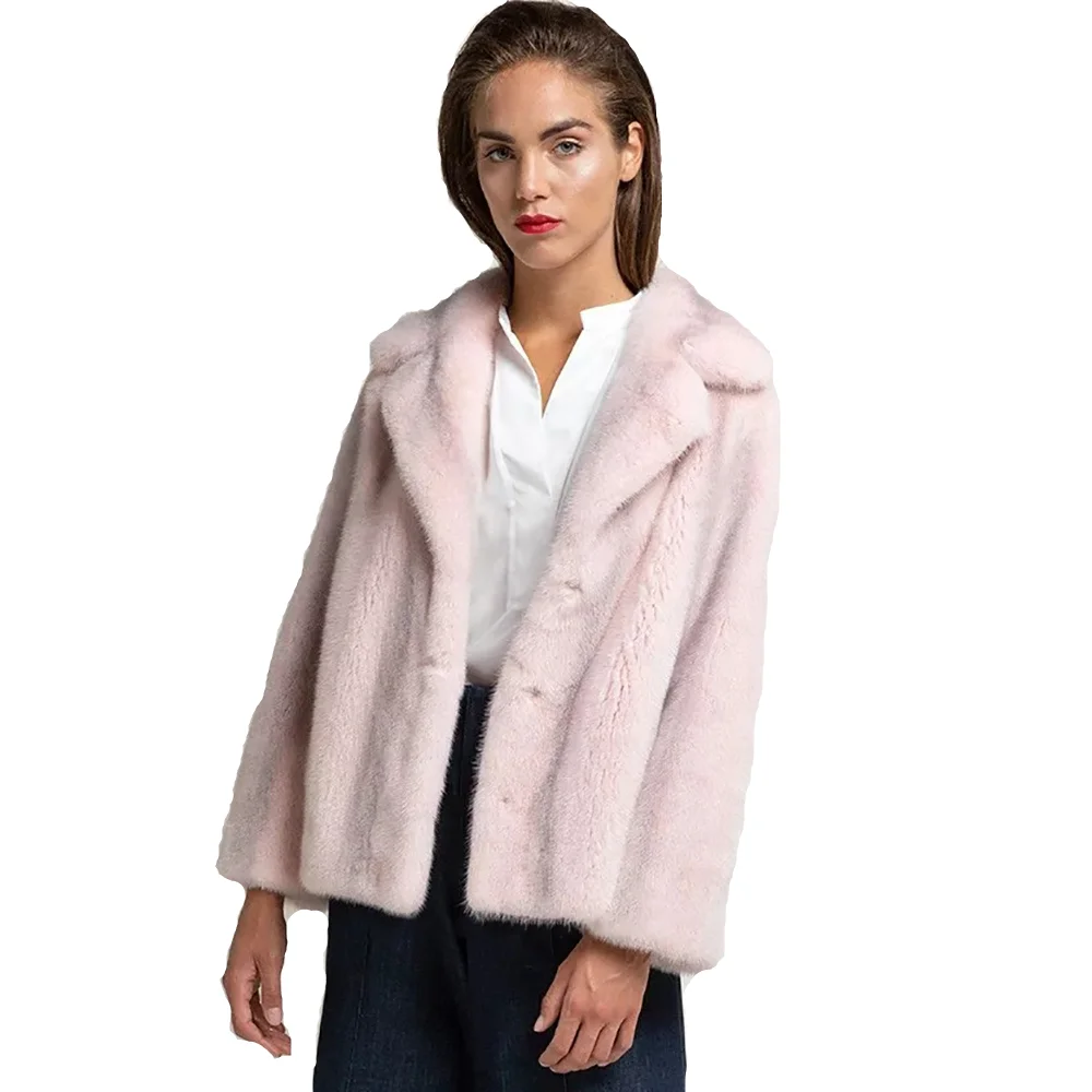 Пальто женское из натуральной норки TOPFUR розовое пальто кожи с отложным