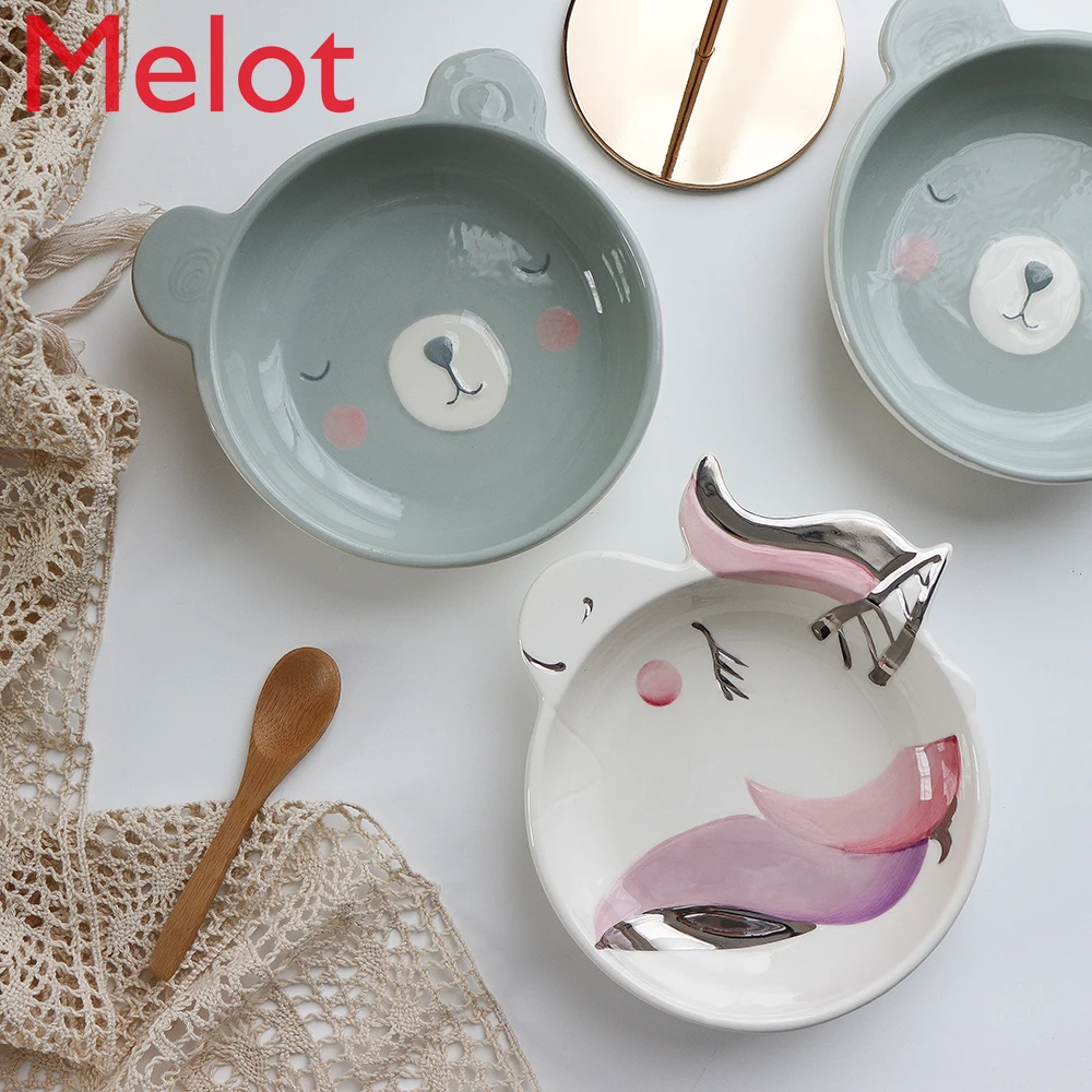 

Hand-Painted Personalized Creative Soup Plate Girl Heart Children's Ceramic Dinner Plate Dim Sum Plate Fruit Plate