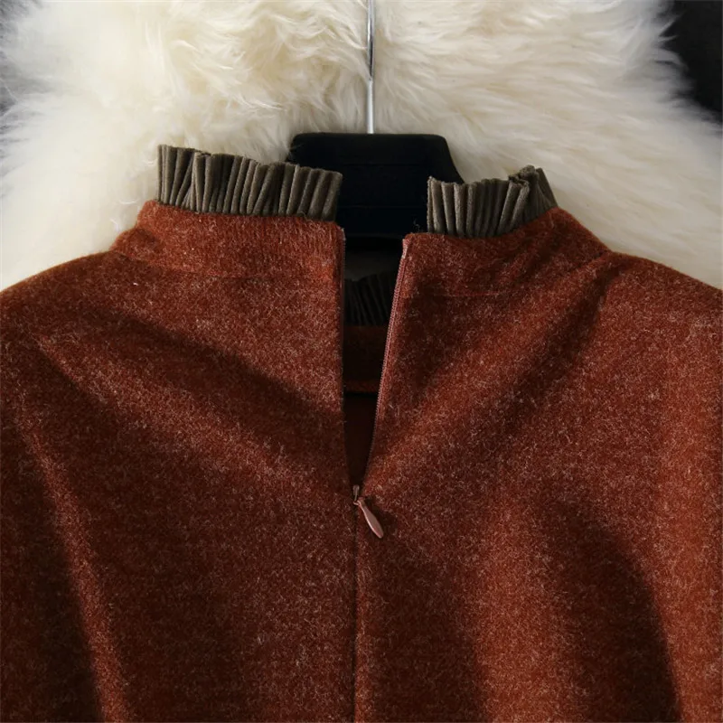 

Women Woolen Dress New Fashion Stitching Fake Two Dress Autumn Winter Slim Plus Size Long sleeve Office Dress Women's Clothing