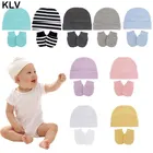 Детские хлопковые перчатки с защитой от царапин + шапка, комплект для новорожденных, Защита лица, варежки с защитой от царапин, комплект с теплой шапочкой