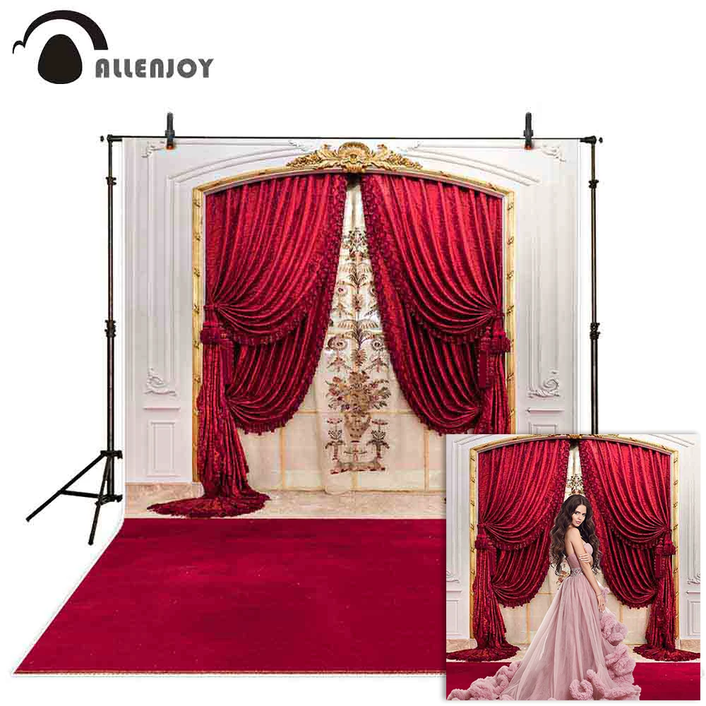 

Allenjoy photophone photography backdrop wedding luxury red curtain carpet classical wall arch background photocall photobooth