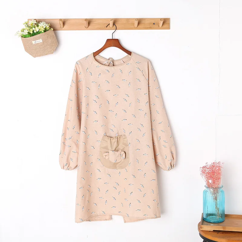 

Korean version of the home service cotton long-sleeved apron adult gowns custom LOGO