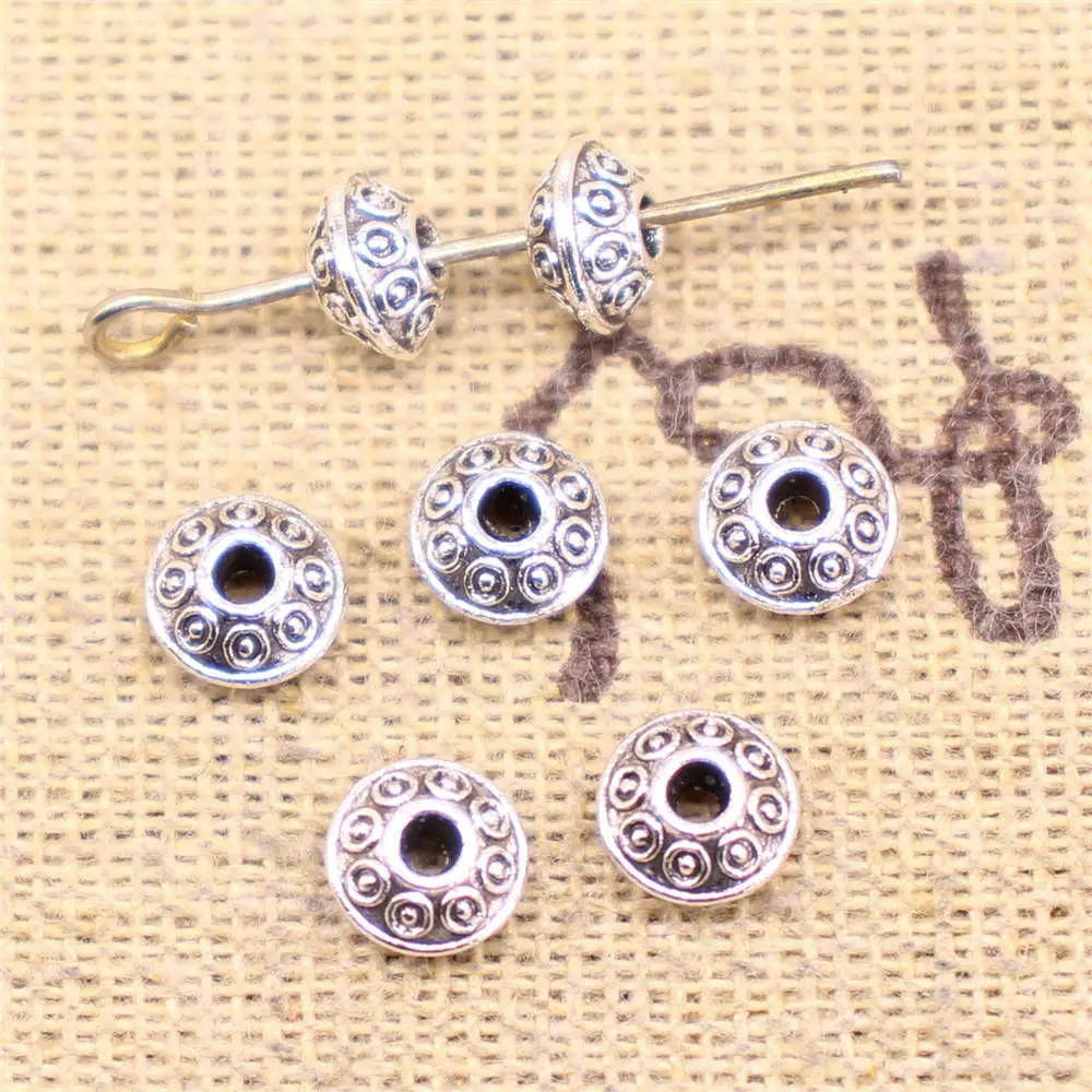 

Supplies For Jewelry Accessori Dots Small Hole Beads Antique Silver Color 90pcs 6x6mm