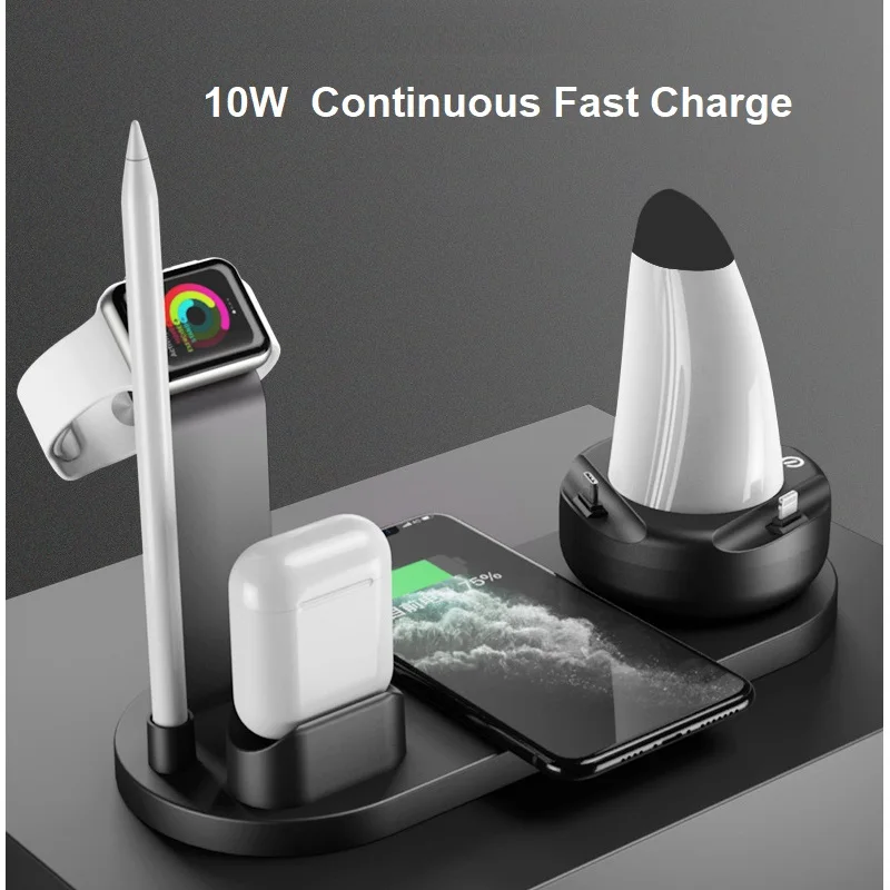 

10W Wireless Charger Light 5 In 1 Fast Charge Usb Charging For Apple Watch Smartphone Mobile Phone For Oneplus 9 Pro Iphone 8 11