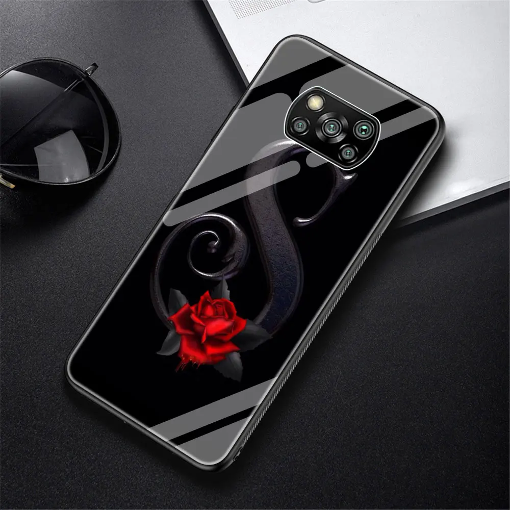 

Flower Clear Initial Letter Cover Case for Xiaomi Mi Poco X3 NFC Note 10 Lite 9T 10T Pro CC9E 10S Tempered Glass Soft Edge Shell