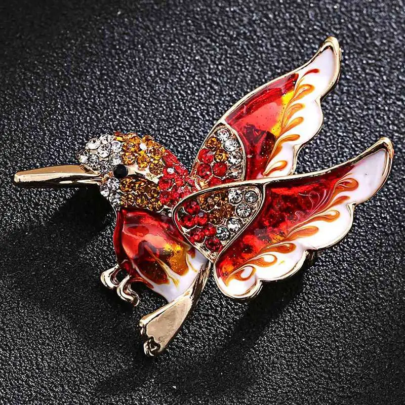 1 шт. Золотая эмалированная брошь с колибри со стразами красный синий зеленый
