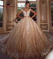 vintage ball gown puffy wedding dresses sequin tulle lace crystal beaded 2022 new design elegant bridal gown custom made jt54