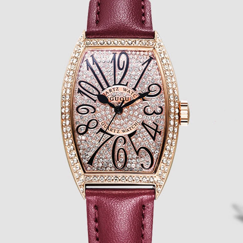 Женские Кварцевые Часы Guou полностью Стразы со звездами Классические наручные