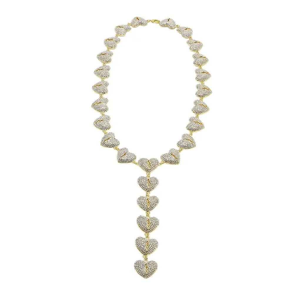 

Luxury Heart Break Charms Necklace Full Austrian Rhinestones Hip Hop Jewelry For Men Fashion Designer Necklace Chain Gift