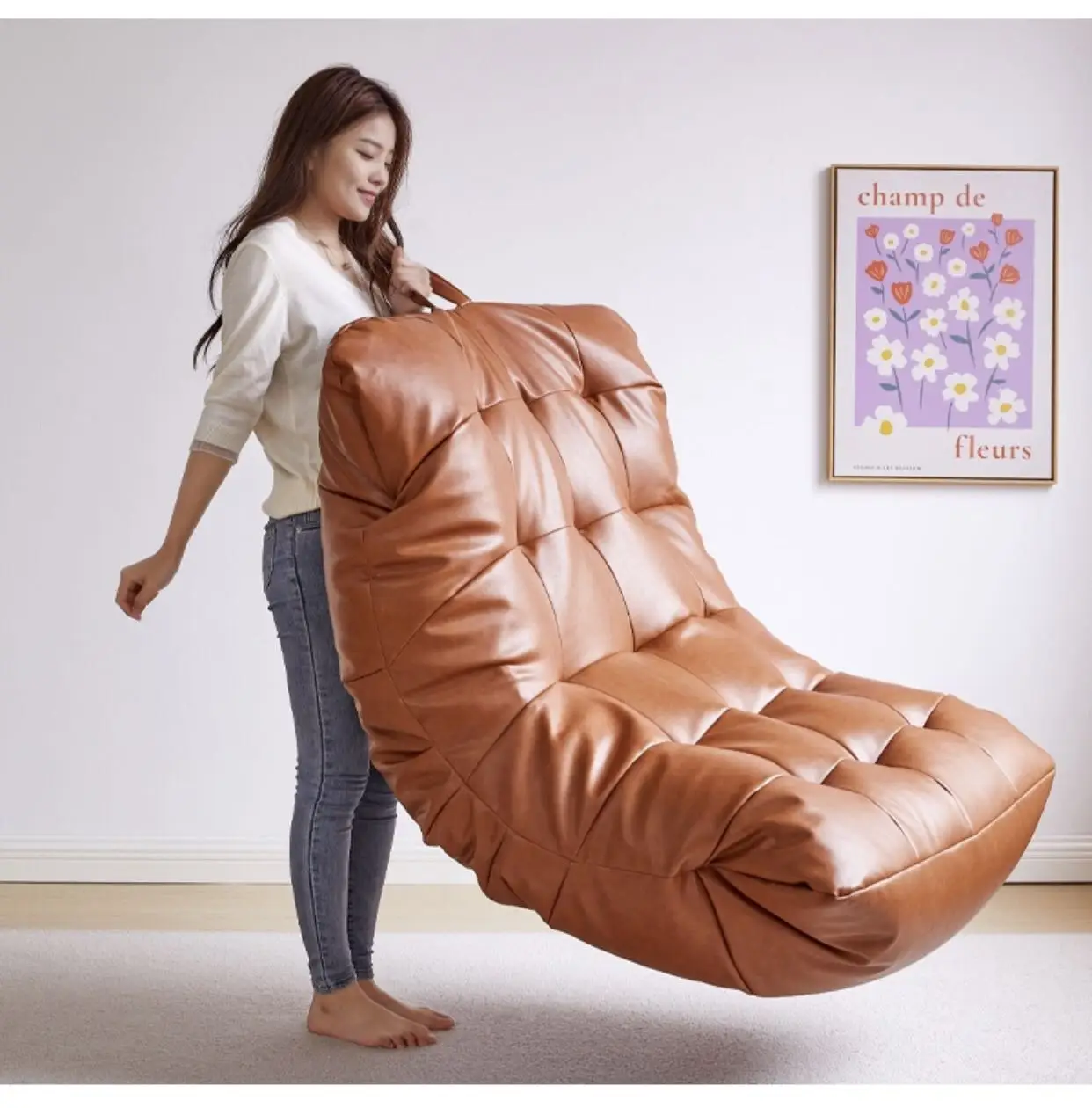 Bean Bag Chair Folding PU Leatherwith Filling Lazy Sofa Recliner Comfy Chaise Longue Corner Seat Beanbag Pouf Relax Furniture | Мебель