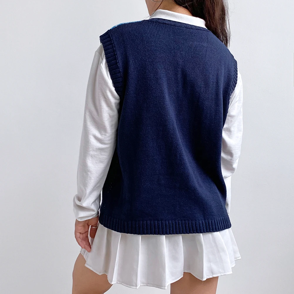 Для женщин Свитер с V образным вырезом эффектом съемной жилетки клетчатая