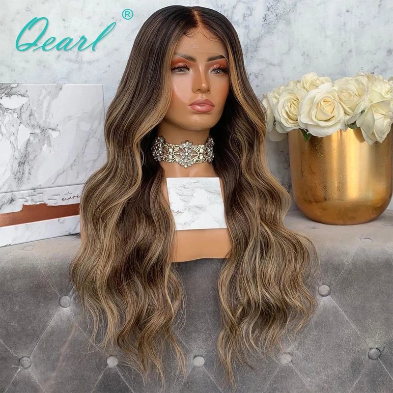 Full Lace Wig Humain Hair Body Wave Lace Front Wig for Women Warm Honey Blonde Balayage Full Hd Transparent Remy Hair 150% Qearl