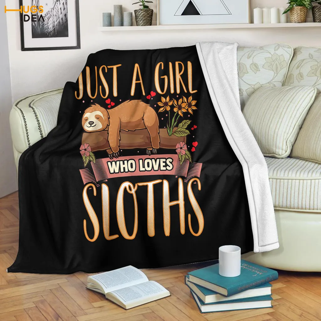 

HUGSIDEA Just a Girl Who Love Sloth Print Kids Fleece Blanket Bedding Sheet Bedspread Blankets Personalized Flannel Thin Quilts
