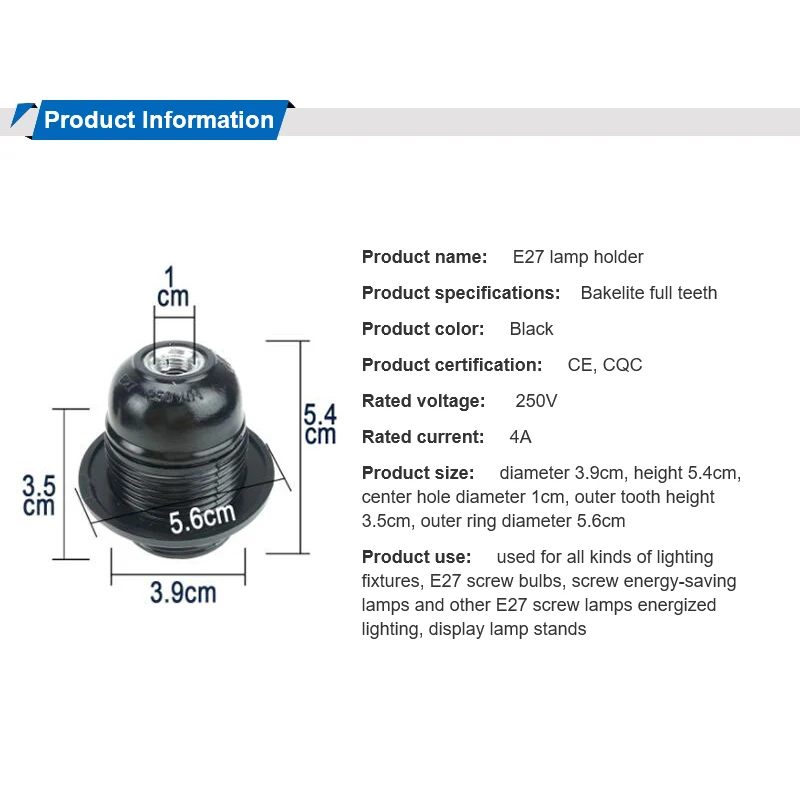 

10Pcs/Pack High Quality E27 Lamp Holder Bakelite Full Teeth For Pendant Lights DIY Screw Mouth Socket Led Light Base Accessories