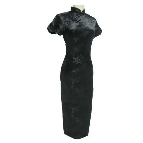 

Young Ladies' Mandarin Collar Sexy Qipao Satin Cheongsam Short Sleeve Flower Chinese Dresses Classic Oriental Tight Vestidos