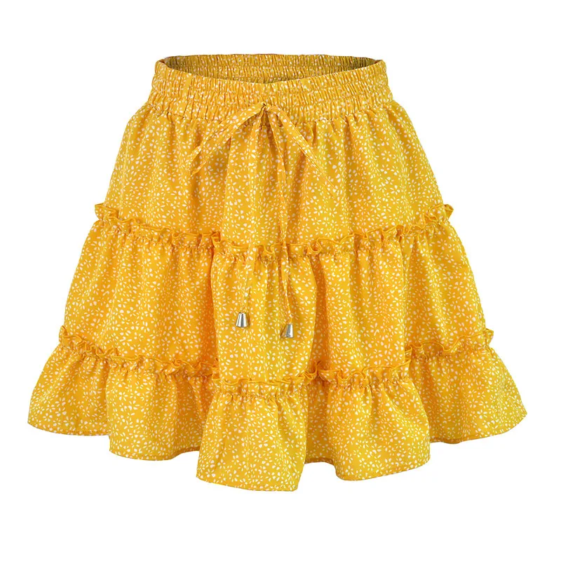 

Women Summer Floral Print Ruffled Mini Skirt Elegant High waist Short Beach Holidays Casual Boho Skirt