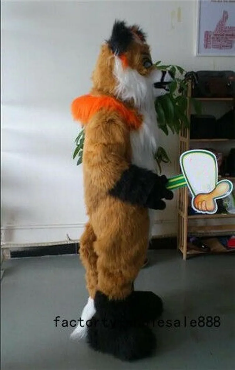 Милый длинный меховой коричневый хаски собака талисман костюмы лиса унисекс