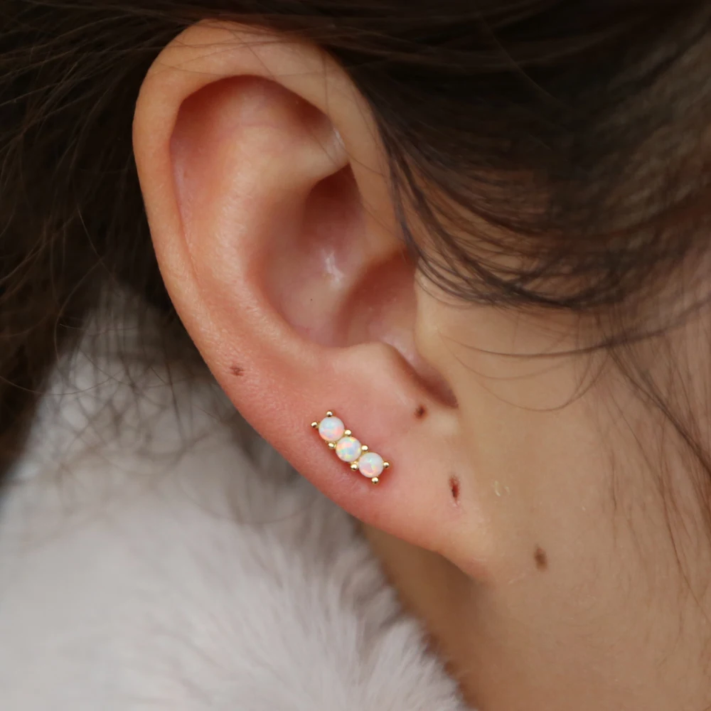 Drop Shipping Delicate Tiny Bar 925 Sterling Sliver Fashion Jewelry Three Opal Cubic Zirconia Stud Earrings For Women | Украшения и