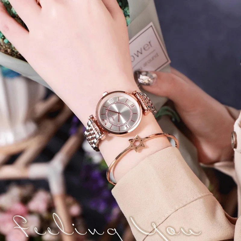 Женские модные черные часы из нержавеющей стали Кварцевые водонепроницаемые