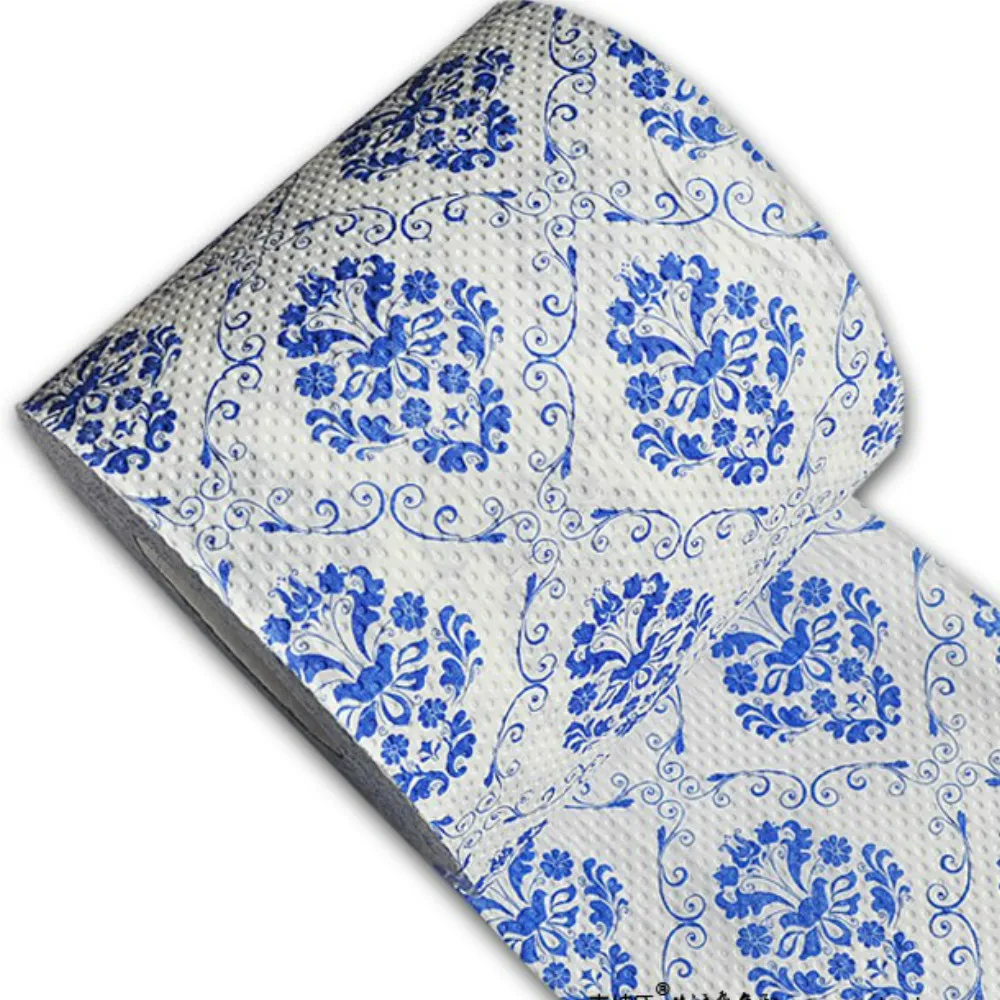 

30m 1roll Blue And White Design Printed Paper Toilet Tissues Roll Napkin WC Wholesale Supply