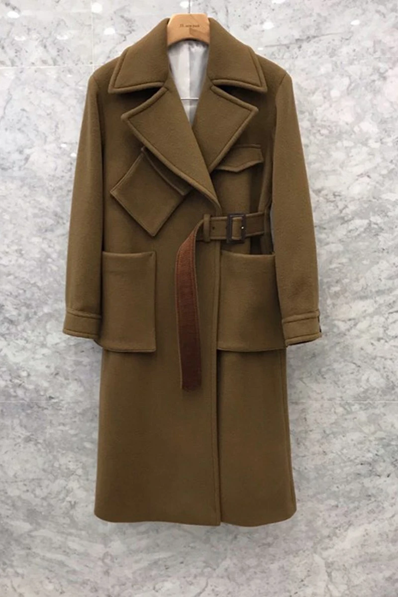 

2021 winter new Korean loose wool blended jacket women tweed coat female middle-length temperament thick stitching camel coat