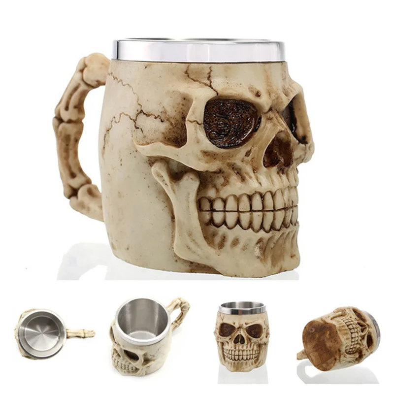 Creative 3D Skull Cup Stainless Steel Mug Bone Brother Molten Rock Coffee Drinking Halloween Party Decoration | Дом и сад