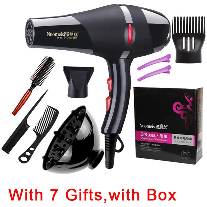 7 Gifts with Box 2400 Вт Высокое качество салонный горячий холодный воздух Регулировка Высокое качество Профессиональный Фен - Цвет: 7 Gifts with Box