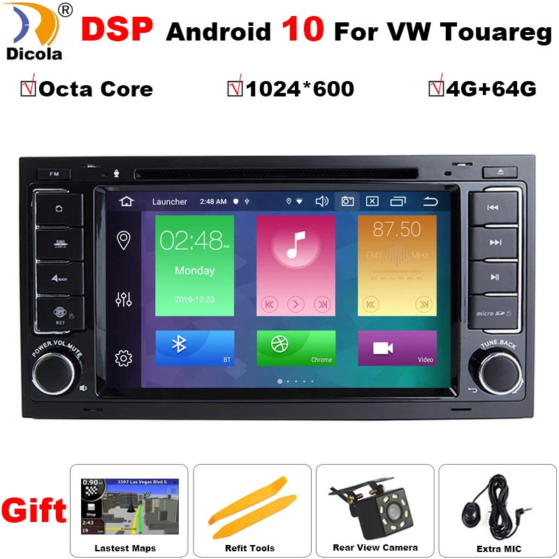 Автомобильный DVD-плеер IPS DSP 4 Гб 64 2 Din Android 10 GPS для VW/Volkswagen/Touareg/Transporter T5