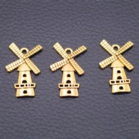 15pcs antique gold tone charm metal accessories retro barn with windmill pendants for jewelry handicraft making 27 6mm p40