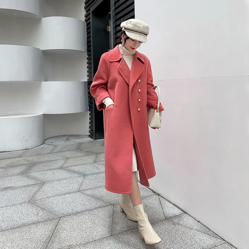 

Wool coat women's middle and long style new Korean version in autumn and winter Lapel temperament double-sided cashmere