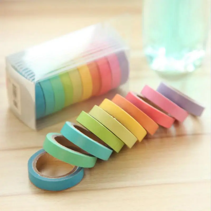 

10pcs/lot Fall Rainbow Masking Washi Tape Set Paper Masking Washi Tape Japanese Stationery Kawaii Scrapbooking Supplies Sticker