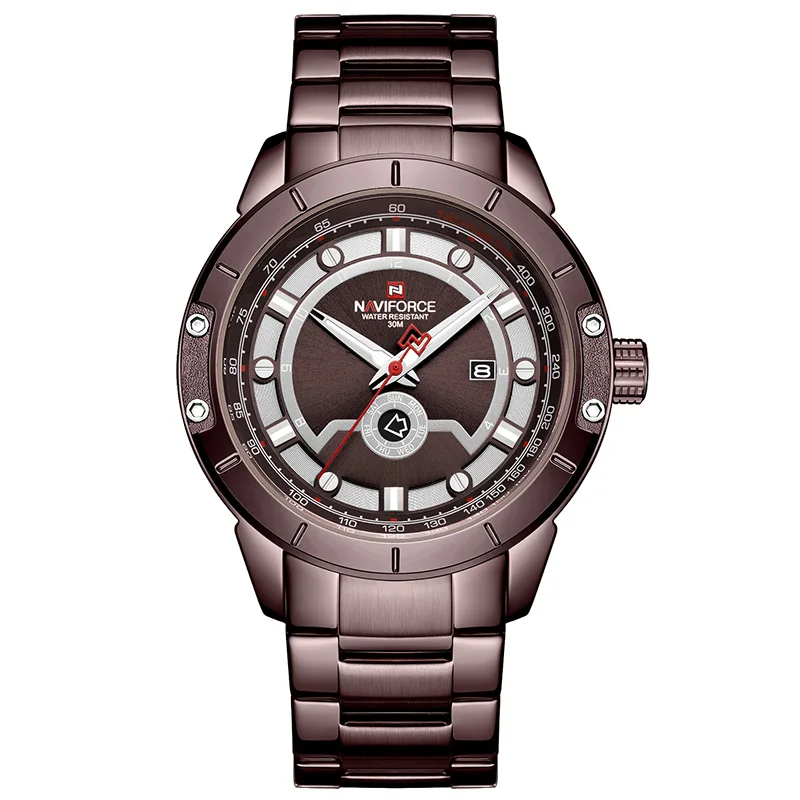Brown Топ люксовый бренд NAVIFORCE мужские модные золотые мужские наручные часы водонепроницаемые стальные водонепроницаемые кварцевые часы мужские часы - Цвет: Brown