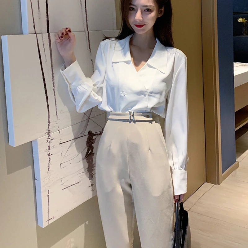 

White Chiffon shirt women's 2021 new summer versatile V-neck temperament top