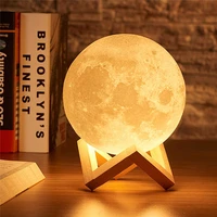 led night light 3d print moon lamp with stand and battery color change bedroom decor moon light for kids gifts lampara de luna