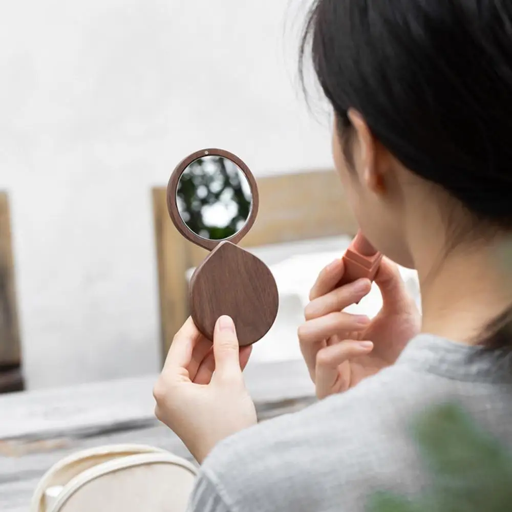 Старинное китайское ореховое дерево портативное зеркало для путешествий на