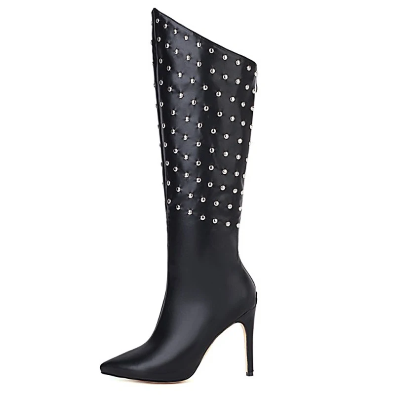 

High Quality Sexy Rivet Knee High Women's Boots 2021 Autumn Winter New Fashion Pointed Toe Stiletto heel Women Shoes Plus Size