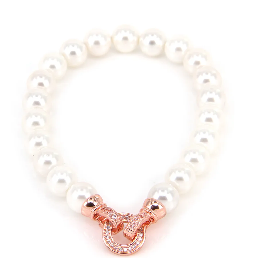 Томас 8 мм белые жемчужные бусины браслеты с розовым золотом Цвет макро твердым