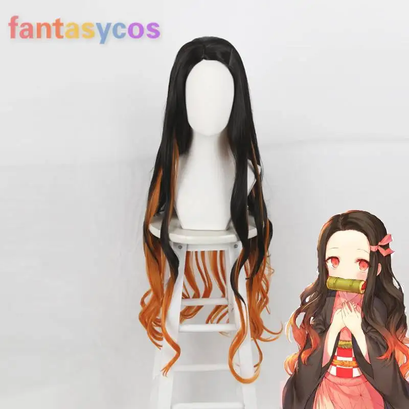 Камадо Nezuko демон убийца Kimetsu без Yaiba длинные вьющиеся Косплэй костюм Жаростойкие