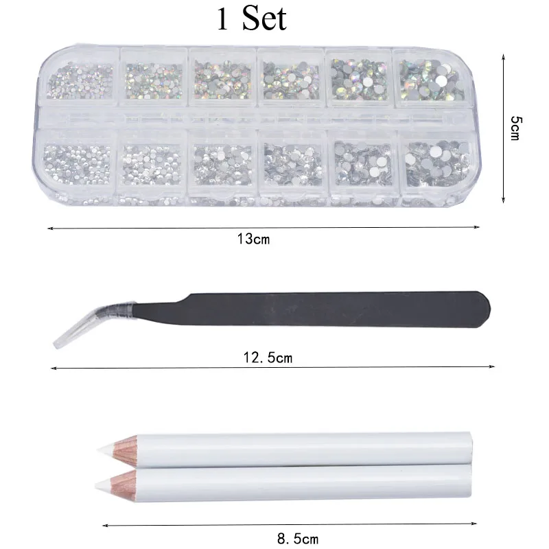 

1440Pcs Multi-size Crystal Diamonds 3D Nail Art Decorations Gem Stones With Tweezer and Dotting Pen For Nail Art Decor