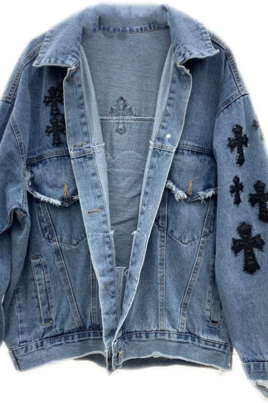 

Spring 2020 new Korean version of heavy industry embroidery letters broken hole washed denim jacket loose denim jacket female
