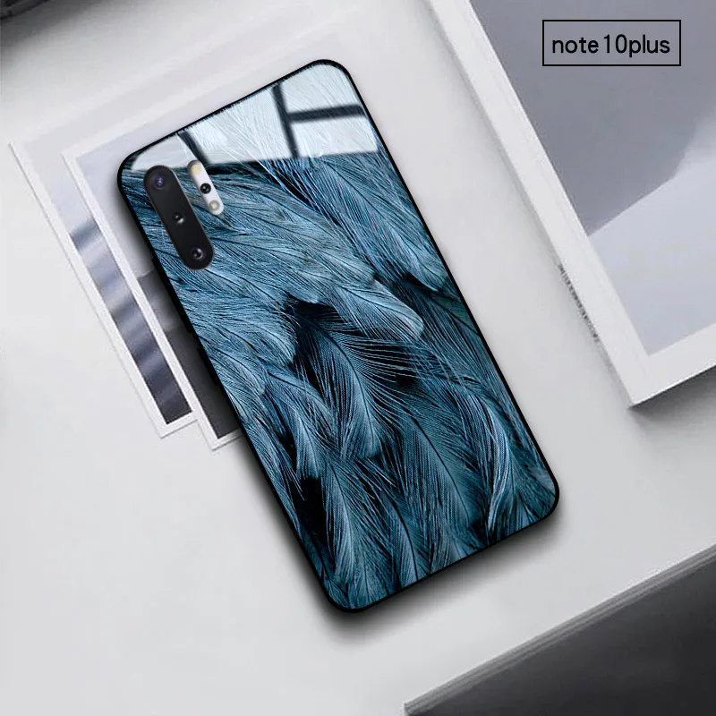 Feather Чехол для телефона для samsung Galaxy A40 A50 A60 M40 A70 A6S A8S S7 S8 S9 S10 S6edge Plus Note 8 9 Tempered Стекло Мрамор туманность - Color: Feather