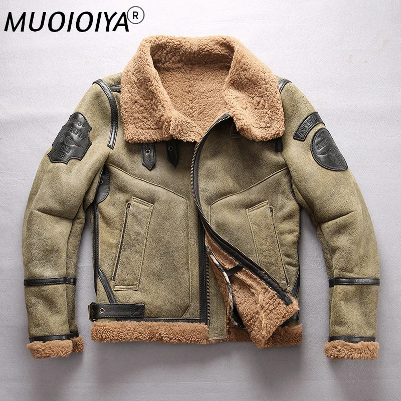 

Factory New Men Brown Shearling Pilot Jacket Casual Wool Liner Warm Coat Cold Winter Sheepskin Russia Coats