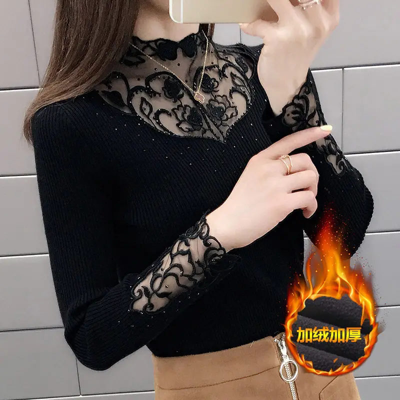 

Woman Sweaters Knitwear Women's Slim-Fit Autumn and Winter Lace Collar Long-Sleeved Top Femme Chandails Pull Hiver