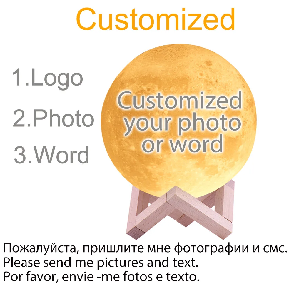 Customized photo Rambery индивидуальные фото 3D луна лампа Дети жена подарки ночной Светильник usb зарядка кран управление 3 цвета лунный светильник 15 см(5.9in - Испускаемый цвет: Customized photo