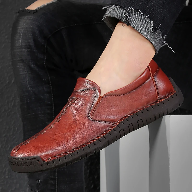 

New Men Leather Shoes Soft Slip-On Sneakers Male Comfortable Driving Shoes Casual Business Loafers Shoes Men Big Size 48