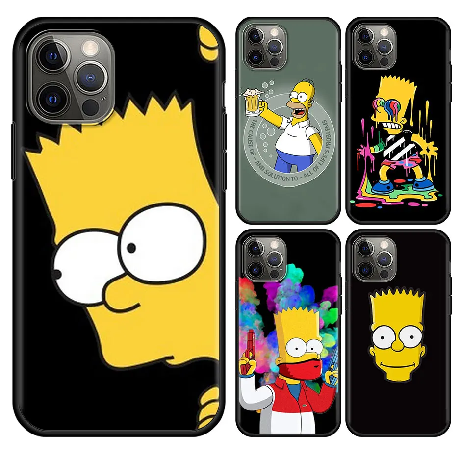 

Cute The Simpsons Case For iPhone 11 13 12 Pro Max 7 8 XR X Cover Capa Black Soft Fundas Coque