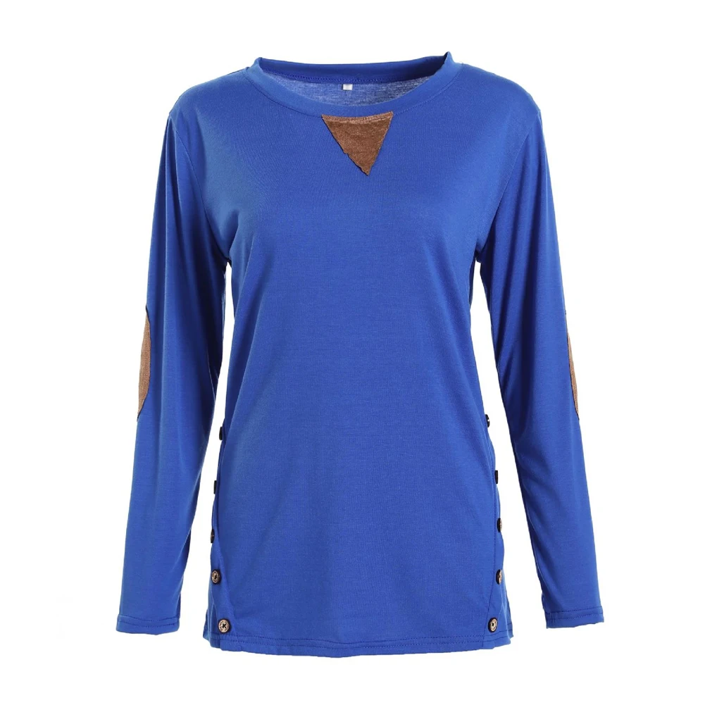 Весна осень мягкие свободные базовые повседневные локоть Лоскутные Топы Женская