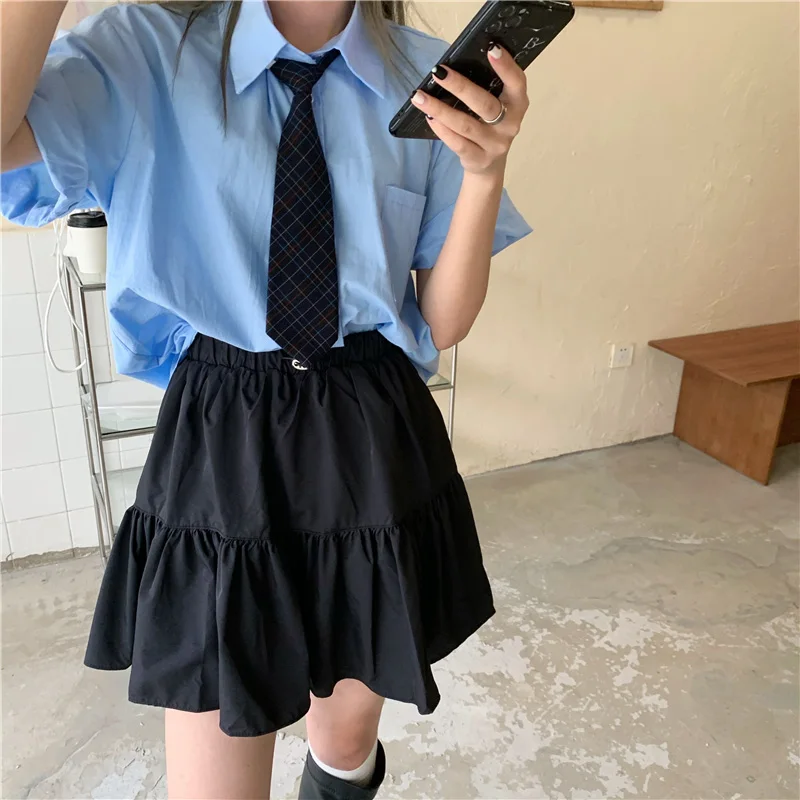 

Ladies Short Skirt Female Summer New High Waist Design Feeling Puff Skirt Wild A-line Drawstring Casual Skirt Female