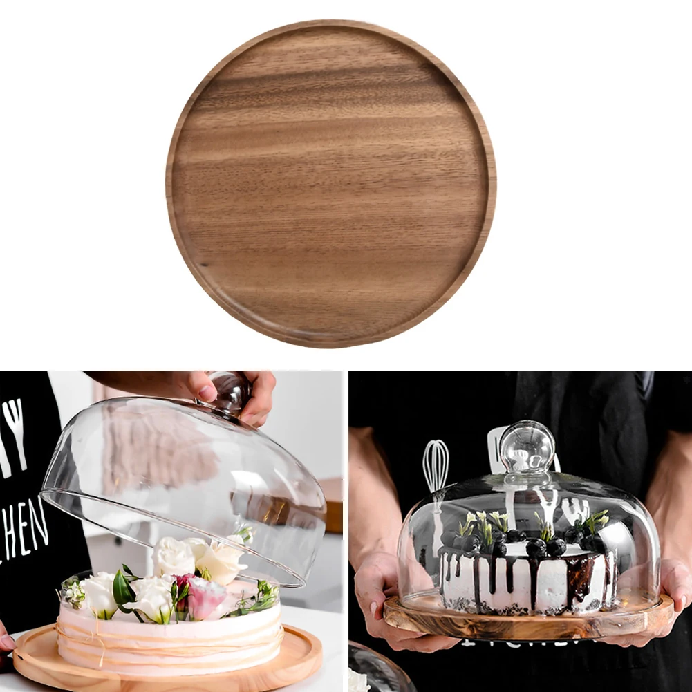 

7.87/9.84inch Round Wood Plate Wooden Serving Tray Coffee Tea Serving Tray Cupcake Display Stand Serving Plate