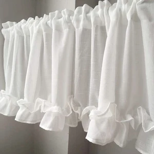 Короткие занавески из льна и хлопка с оборками для бара, кухни, двери шкафа, детская комната, белая полузанавеска, кофейная панель, балдахин